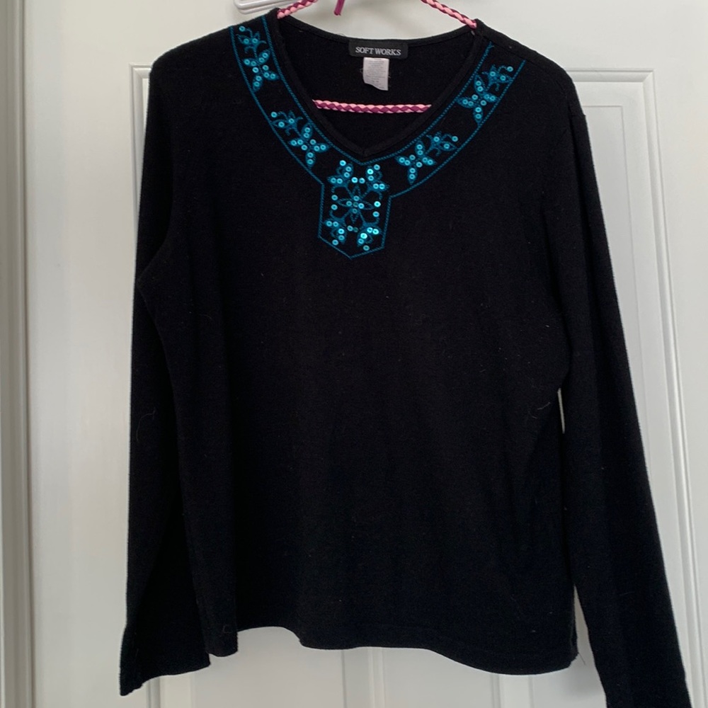 Soft works long sleeved tee with turquoise stitching and sequins